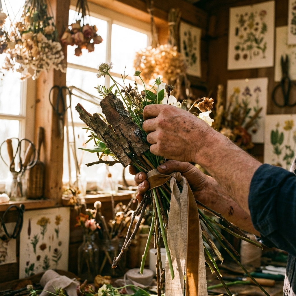 Florist arranging flowers